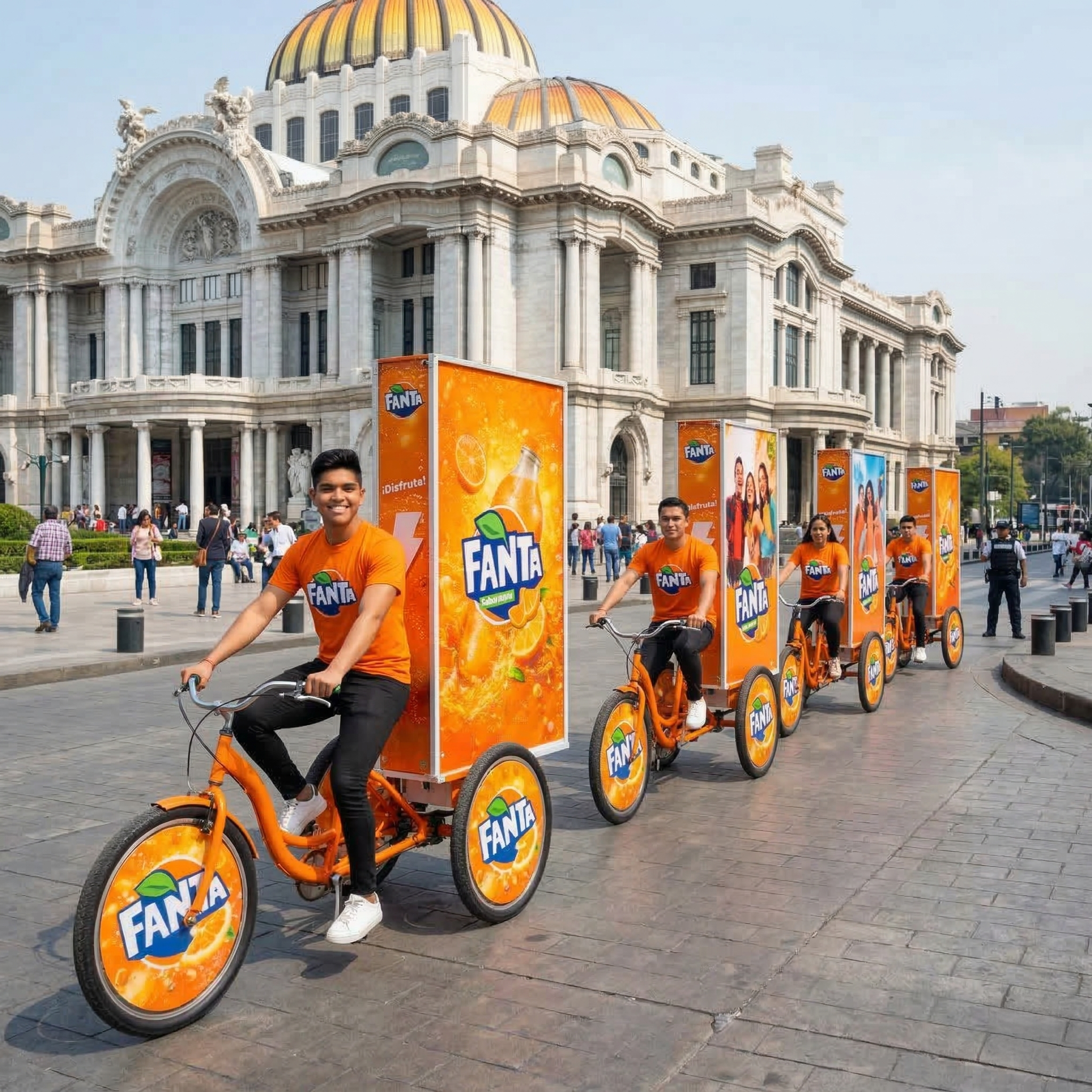 Bicivallas BusBus en caravana frente a Palacio de Bellas Artes CDMX
